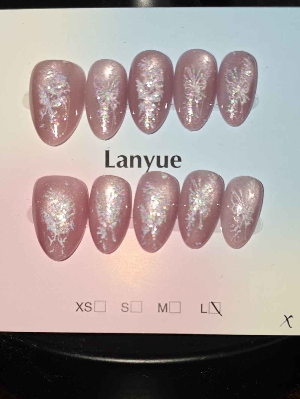 Pink Iridescent Floral Press-On Nails Sz. LARGE